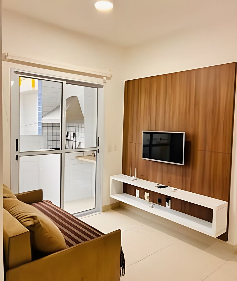 Lindo Apê com piscina, sauna, a 250 metros da praia e Wi-Fi