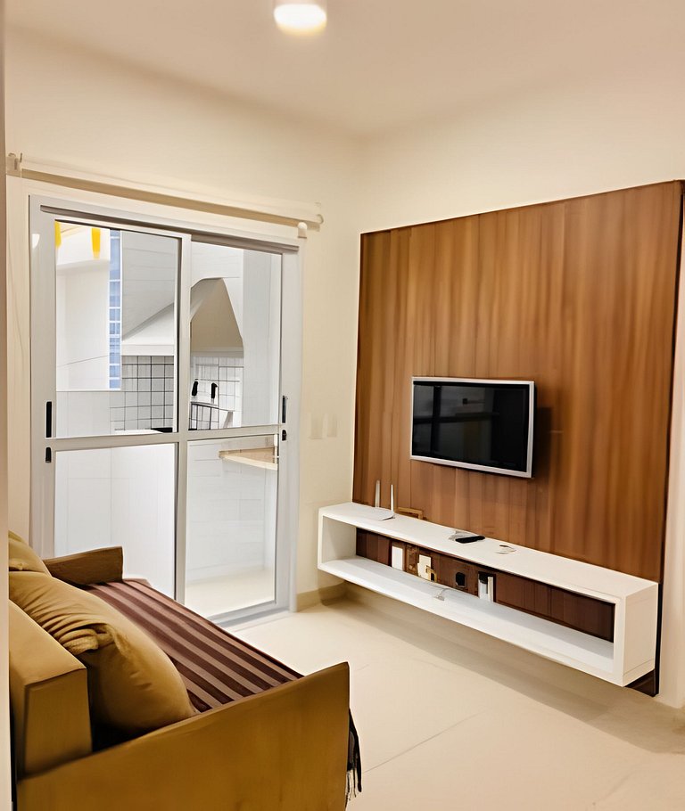 Lindo Apê com piscina, sauna, a 250 metros da praia e Wi-Fi