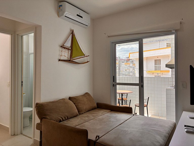 250m Praia Toninhas c/ AC, BBQ, piscina e sauna!