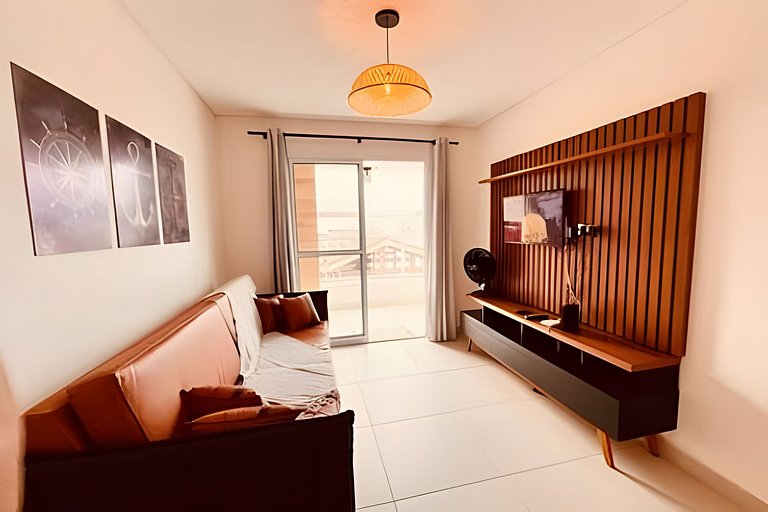 Apê novo, com AC e vista incrível, 300m da praia